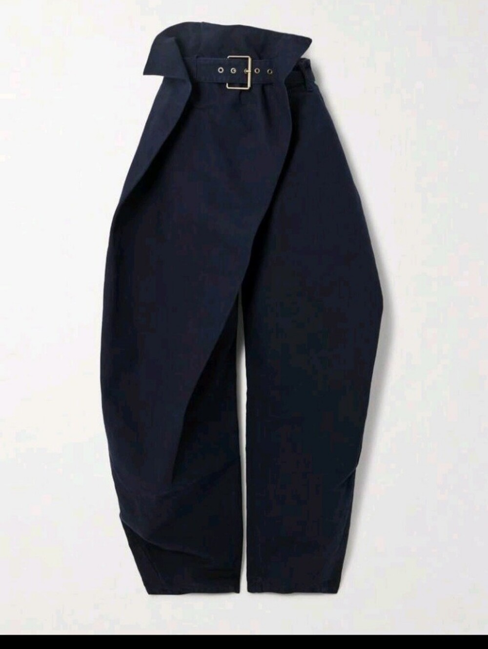 High-Waist Wrap Tapered Pants with Belt - Navy